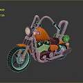 Orange Vintage Motorcycle Featuring Silver Frame Black Leather Seat Round Headlight and Green Rolled Bag
