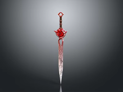 Ornate Fantasy Sword With Red Rose Hilt And Intricate Blade Design 3d model