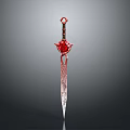 Ornate Fantasy Sword With Red Rose Hilt And Intricate Blade Design