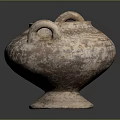 Ancient Terracotta Vessel With Two Handles Pedestal Base And Weathered Brownish Surface