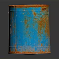 Rusty Blue Bucket With Orange Rim And White Peeling Paint On Dark Surface