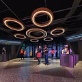 Modern Shopping Mall Lobby Entrance With Glass Curtain Walls Green Projection And Lighting
