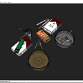 Daily Living Essentials With Ashtrays Cigarettes Lighter Matches And Pine Cone Keychain