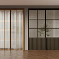 Modern Minimalist Sliding Doors With Wooden Frame Vertical Striped Glass And Dark Grid Glass Interior