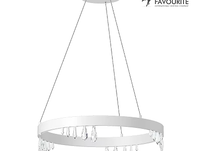 Modern Round Chandelier With Crystal Pendants And White Metal Frame 3d model