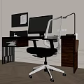Modern Home Office Desk Setup With Computer Monitor Ergonomic Chair And Desk Lamp