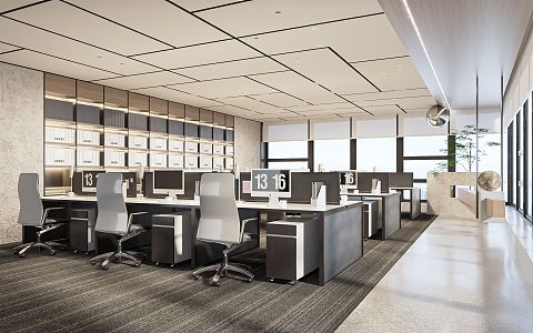 modern public office area open-plan office staff office area aisle office desk chair office card holder 3d model