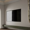 Minimalist Modern TV Wall With Green Cabinet And Arched Bookshelf