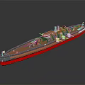 Detailed Warship Scale Model With Orange Deck Gray Hull And Red Bottom 3d model