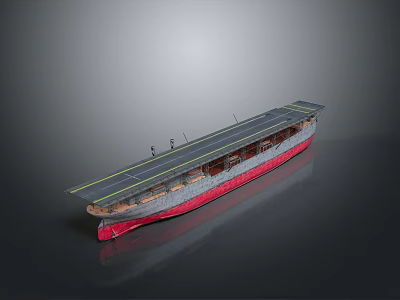 Detailed Scale Model of Aircraft Carrier Water Vessel with Flight Deck and Red Hull Design 3d model