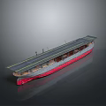 Detailed Scale Model of Aircraft Carrier Water Vessel with Flight Deck and Red Hull Design