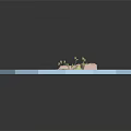 Low Poly Landscape With Trees Green Kayak Waterfall And Rocky Terrain