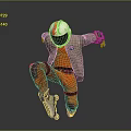 Game Movie Character Wearing Red White NASA Helmet Orange Jumpsuit Roller Skates One Leg Stance