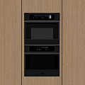 Modern Kitchen Interior with Built in Double Black Appliances and Wooden Cabinets