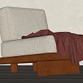 Modern Accent Chair with Light Gray Fabric and Burgundy Blanket on Wooden Frame Minimalist Style