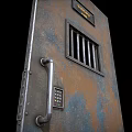 Heavy Duty Security Door With Rustic Metal Finish Barred Window And Secure Lock