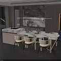 Elegant Modern Kitchen Interior With Marble Island Countertop And Dining Chairs 3d model