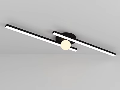 Modern Black Long Strip Ceiling Light With Round Center Light Design 3d model
