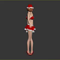 Woman In Santa Costume With Strapless Top White Skirt High Heels Front Back View