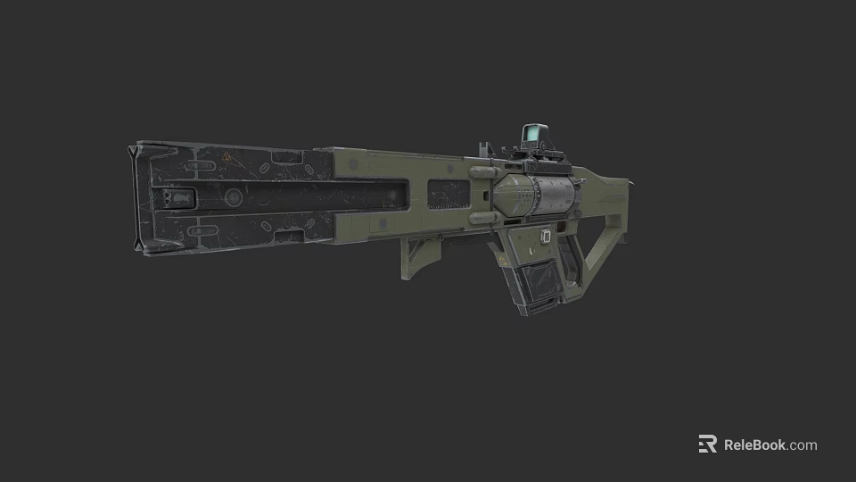 Detailed Modern Olive Green Tactical Weapon With Scope And Mechanical Design 3d model 