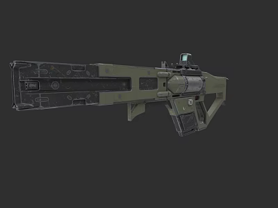 Detailed Modern Olive Green Tactical Weapon With Scope And Mechanical Design 3d model