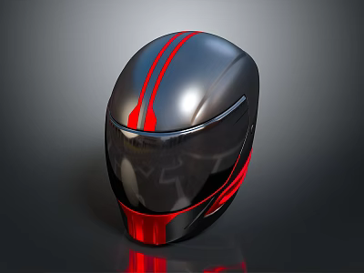 Sleek Black And Red Helmet With Glossy Finish And Reflective Surface 3d model