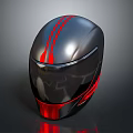 Sleek Black And Red Helmet With Glossy Finish And Reflective Surface