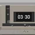 Modern TV Wall Unit Design With White Dark Panels Open Shelves And Decorative Items