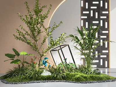 Lush Indoor Landscape Interior With Green Plants And Decorative Frame 3d model