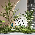 Lush Indoor Landscape Interior With Green Plants And Decorative Frame