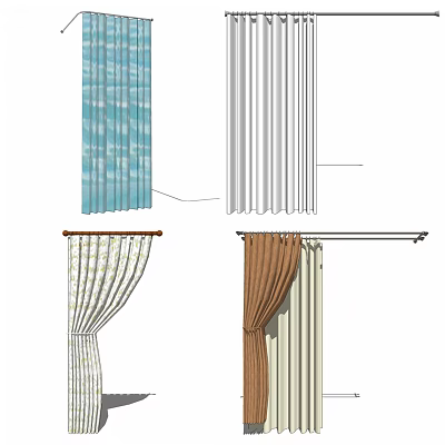 Various Colored Curtains With Patterns And Window Rod Hanging Styles 3d model