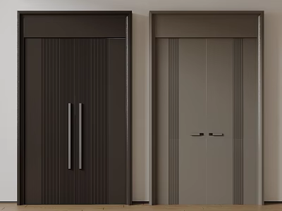 Modern Double Doors Design With Dark And Light Wood Finishes And Metal Handles 3d model
