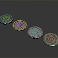 Metallic Circular Components With Radial Patterns Yellow Centers And Silver Edges