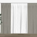 Modern Linen Curtains With Sheer Voile Layer And Potted Plant By Wooden Floor