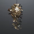 Unique Shaped Artistic Chandelier With Metallic Leaves And Floral Decorations