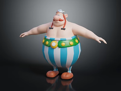 Cartoon Character With Plump Figure White Hat Red Mustache And Blue White Striped Pants 3d model