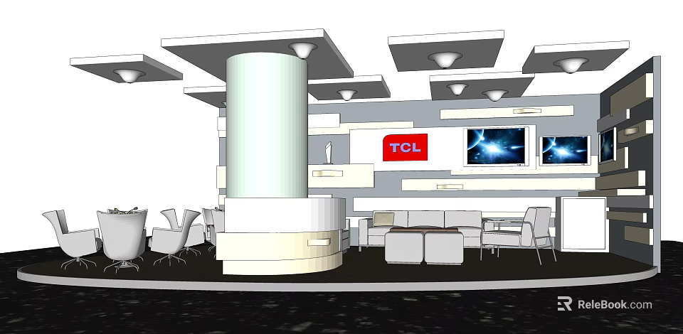 TCL Showroom Interior With Sofa Seating TV Screens And Display Counter 3d model 