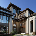 Modern Two Story Detached Villa With Large Windows Columns Front Porch And Greenery Surroundings