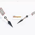 Traditional Two Black Arrow Shaped Weapons With Decorative Patterned Flags