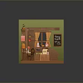 Miniature Happy Cafe Scene With Daily Necessities Shelves Display Cabinet And Plants