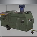 Green Vintage Trailer Featuring Roof Rail Blue Barrel Side Awning Ladder And Windows