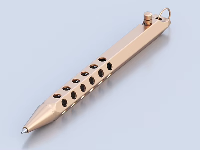 Rose Gold Metallic Pen with Multiple Circular Holes Top Ring and Sharp Nib 3d model