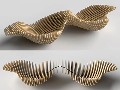 Creative Unique Modern Outdoor Chair With Wavy Wooden Layered Structure Design 3d model
