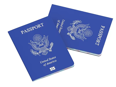 Two Blue United States Passports With Official Emblem And Cover Design 3d model