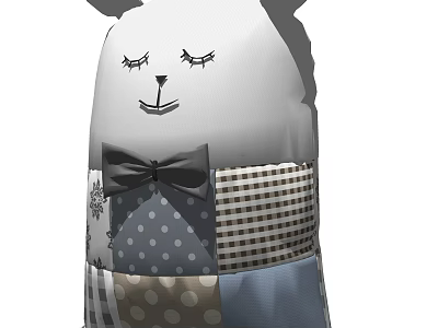 Cute Bear Shaped Decorative Pillow With Closed Eyes Bowknot And Patchwork Patterns 3d model