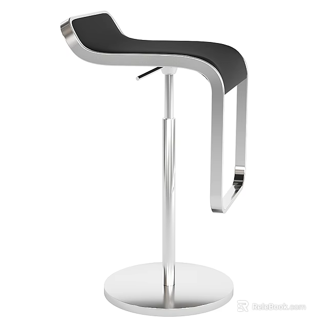 Modern Bar Stool With Black Seat Metal Frame Adjustable Height Round Base 3d model