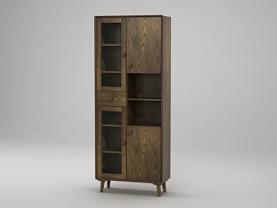 Sleek Wooden Storage Cabinet With Glass Doors Drawers And Open Shelves 3d model