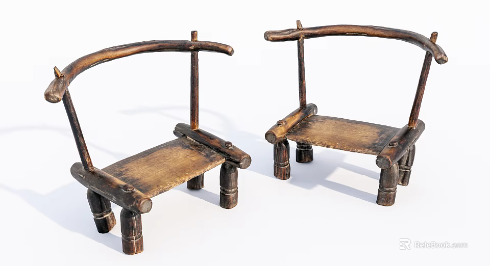 Handcrafted Wooden Leisure Chairs with Curved Frame and Rustic Natural Design for Compact Casual Seating 3d model 
