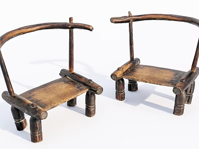 Handcrafted Wooden Leisure Chairs with Curved Frame and Rustic Natural Design for Compact Casual Seating 3d model