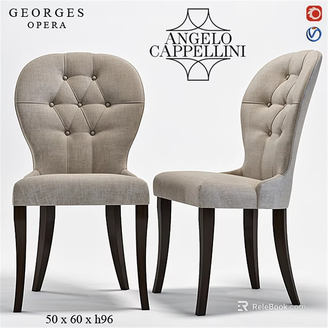 Elegant Light Gray Cappellini Single Chair with Tufted Backrest and Dark Wooden Legs 3d model 